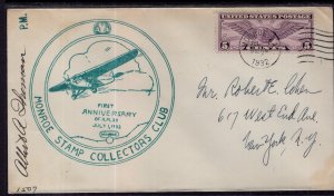 US 1st Anniversary of AM 33 First Flight Monroe Stamp Collectors Club 1932 Cover