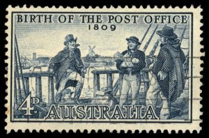 AUSTRALIA Sc 332 USED - 1959 4p -  Birth of Post Office - Postmaster I. Nichols