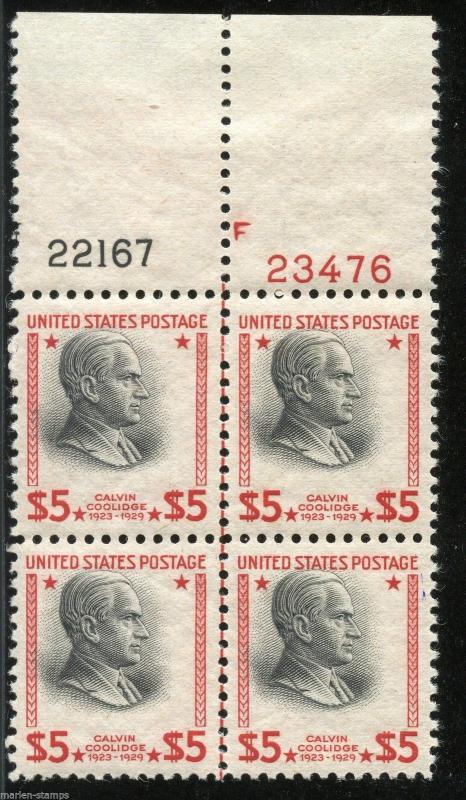 UNITED STATES $5 PRESIDENT SCOTT#834 PLATE BLOCK II OF FOUR MINT NH ORIGINAL GUM