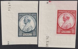 Sc# 196 / 197 Monaco 1946 Prince Louis II 50fr and 100fr imperf issues