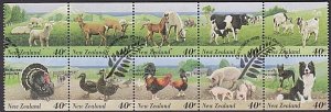 NEW ZEALAND 1995 40c Farm Animals booklet pane fine used. -.................Y269