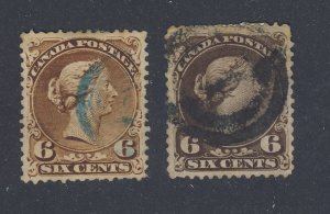 2x Canada Large Queen Used Stamps; #27-6c F/VF #27a 6c VF Guide Value = $280.00