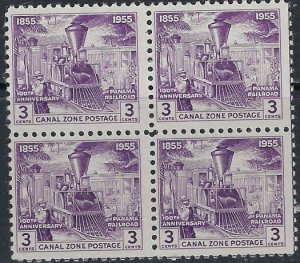 Canal Zone 147 Block of 4 MNH 1955 Locomotive (ak5784)