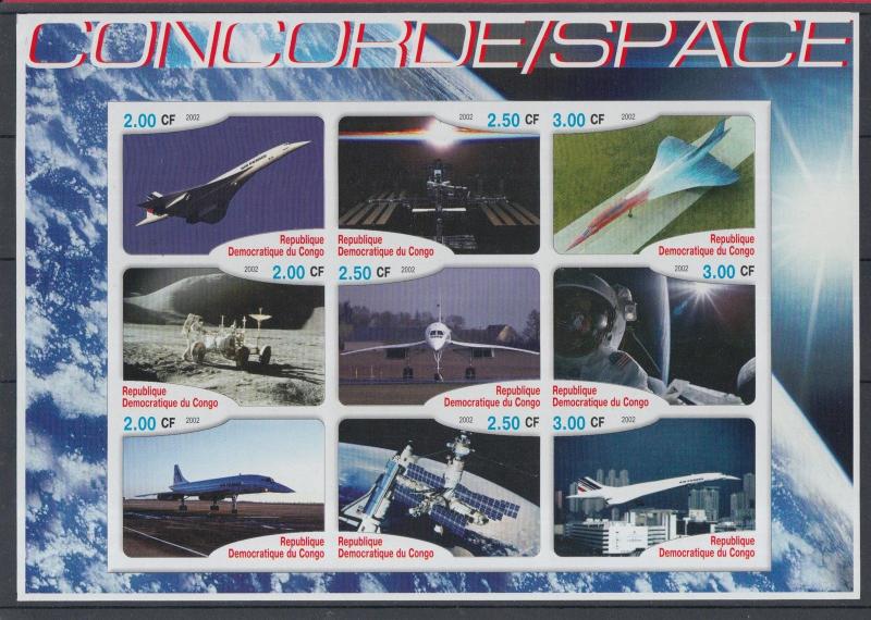 XG-Z229 CONGO BRAZZAVILLE - Concorde, 2002 Space, Aviation Imperf. MNH Sheet