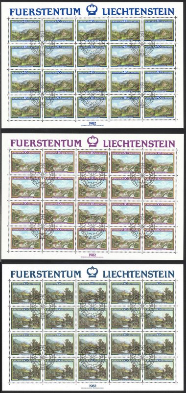 Liechtenstein Sc# 744-746 FD Cancel Panes/20 1982 View of Neu-Schellenberg