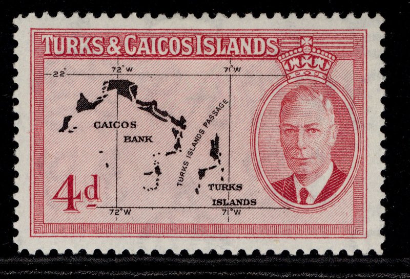 TURKS & CAICOS ISLANDS GVI SG227, 4d black & rose, M MINT.