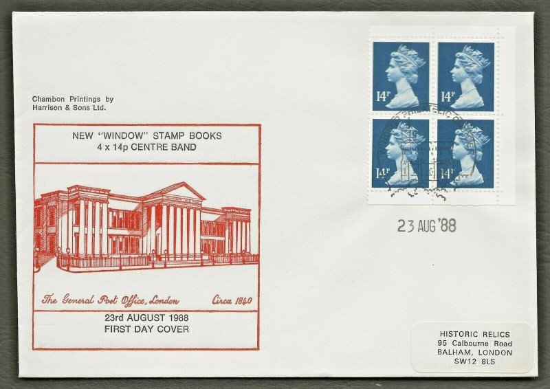 23/8/1988 56p NEW VALUE WINDOW BOOKLET FDC-HISTORIC RELIC