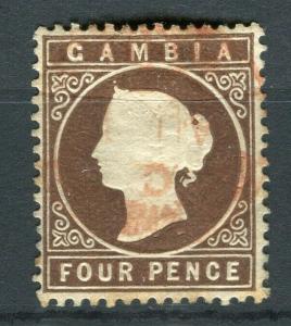 GAMBIA; 1886 early classic QV Crown CA issue fine used 4d. value, 