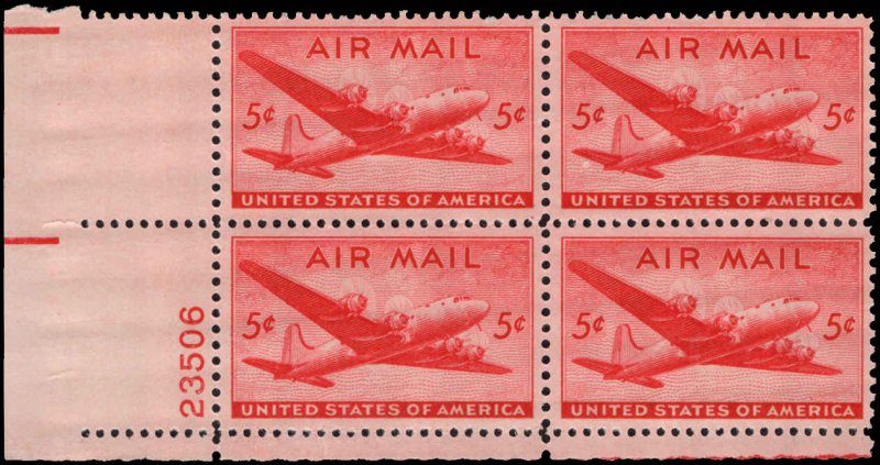 US #C32 5¢ SKYMASTER MNH LL PLATE BLOCK #23506 DURLAND $1.50