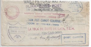 Lafayette, IN to Niuafoou Island, Tonga via Fiji 1941 2 x 4c Prexies (49541)