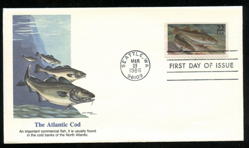 US 2206 Fish Series - Atlantic Cod UA Fleetwood cachet FDC