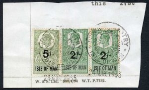 Isle of Man KGVI 5/- + 2 x 2/- Key Plate Type Revenues CDS on Piece