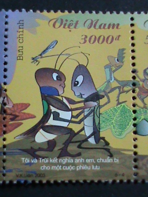 ​VIETNAM CARTOON STAMP-FAMOUS STORY-HARD WORKING ANTS FAMILY-STAMP MNH SET VF