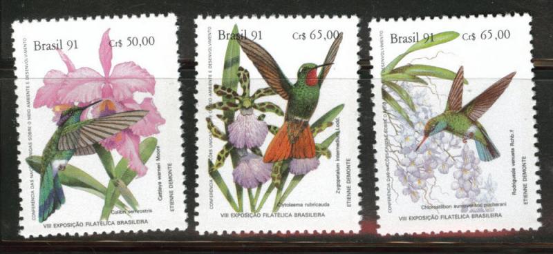 Brazil Scott 2335-7 MNH** 1991 Brapex Orchids Hummingbirds