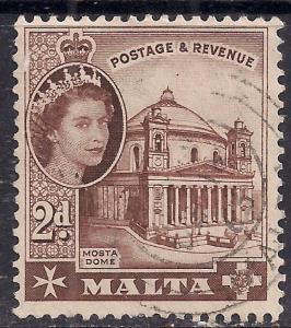 Malta 1956 - 58 QE2 2d Brown Mosta Dome used stamp SG 270.. ( C1249 )