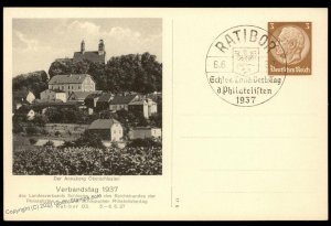 Germany 1937 RATIBOR Stamp Show Private Postal Card Cover Advertising Eve G99251
