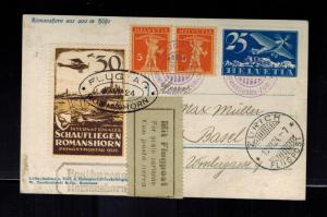 1924 Romanshorn to Zurich Switzerland postcard Cover # C5 Label SF 18