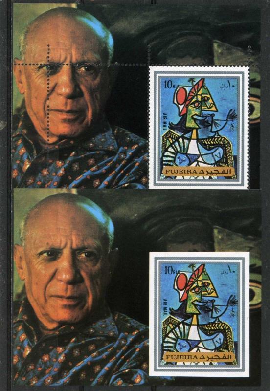 FUJEIRA 1972 Mi#Bl.140A,B ART/PAINTINGS BY PICASSO 2 S/S PERF. & IMPERF.MNH 