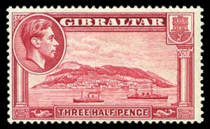 Gibraltar #109b (SG 123a) Cat£275, 1938 George VI, 1 1/2p carmine rose, perf...