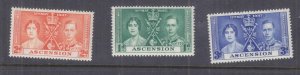 ASCENSION, 1937 Coronation set of 3, mnh.