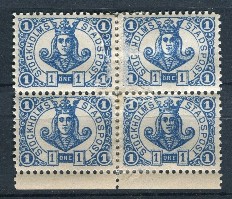 SWEDEN; 1887 classic Stockholms Stadspost Local issue MINT MNH 1ore. BLOCK