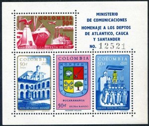 Colombia C410,MNH.Michel 988-991 Bl.23.Ships at Barranquilla,Monument-eagle,1961