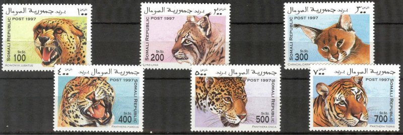 Somali 1997 Wild Cats Tigers Leopards set of 6 MNH