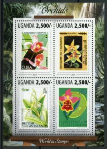 Uganda World in Stamps 2013 MNH Orchids Flowers Stamps-on-Stamps SOS 4v M/S