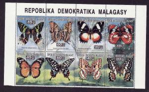 Malagasy-Sc#1104-unused NH block of 8-Butterflies-Insects