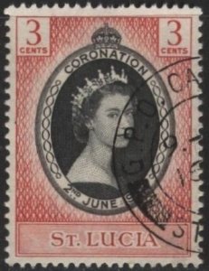 Saint Lucia 156 (used) 3c Coronation issue, Elizabeth II, car & black (1953)