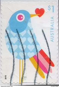 AUSTRALIA 2018 $1 Multicoloured, With Love-Love Bird Die-Cut Self Adhesive FU