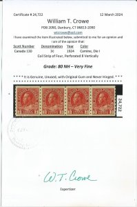 Canada # 130, Unused, Pair, VF, OG, NH. W.T. Crowe graded 80 cert. CV $ 280.00