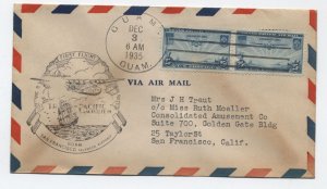 1935 Guam to San Francisco airmail flight cover 2x 25ct china clipper [y9538]