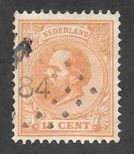 NETHERLANDS Scott #27 Used 15c  King William III stamp 2017 CV $5.25