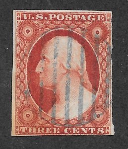 10 Used, 3c. Washington,  Blue Grid Cancel, scv: $190, FREE INSURED SHIPPING