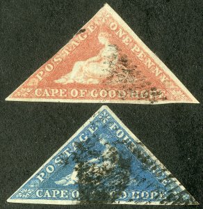 Cape of Good Hope Stamps # 1+2 Used VF Scott Value $570.00