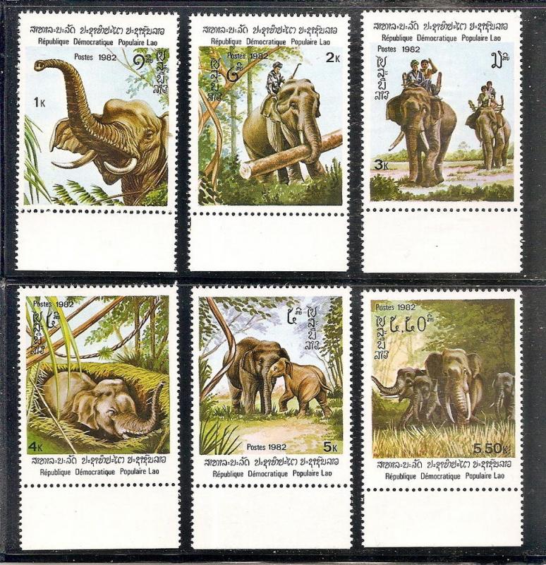 Laos 355-60 MNH 1982 Elephants Issued without Gum