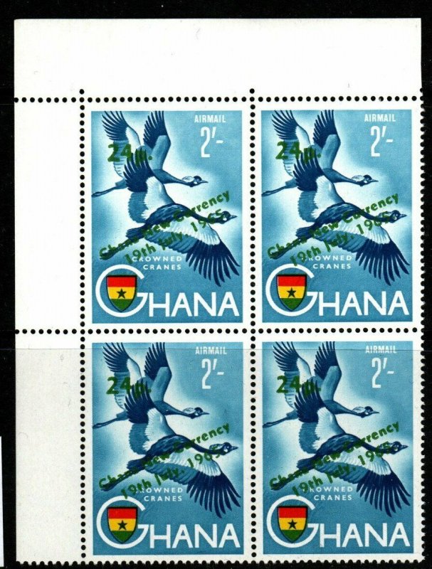 GHANA SG393 1965 24p on 2/= NEW CURRENCY SURCHARGE MNH BLOCK OF 4 