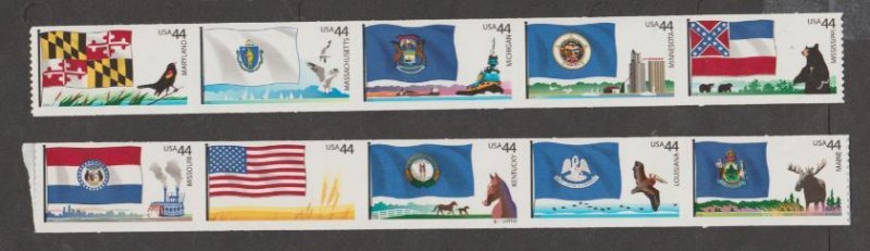 U.S. Scott #4293-4302 Flag Stamps - Mint NH 2 Strips of 5