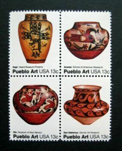 1977 Pueblo Indian Pottery Block of 4 15c Stamps - MNH, OG - Sc# 1706-1709