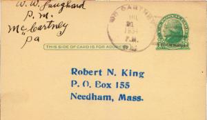 United States Pennsylvania McCartney 1934 4b-bar  1892-1934  Postal card  Phi...