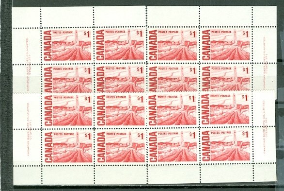 CANADA 1967 OIL FIEDS  #465B...PATE 1 CORNERS SET ... DEX  GUM  MNH...$160.00