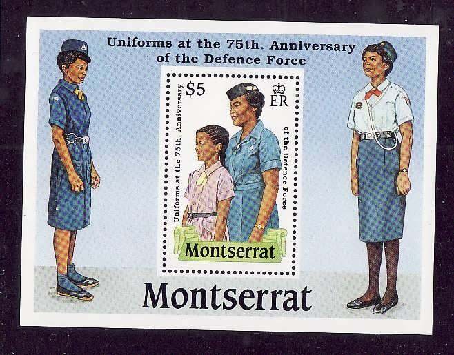 Montserrat-Sc#711- id5-unused NH sheet-Military-Uniforms-1989-