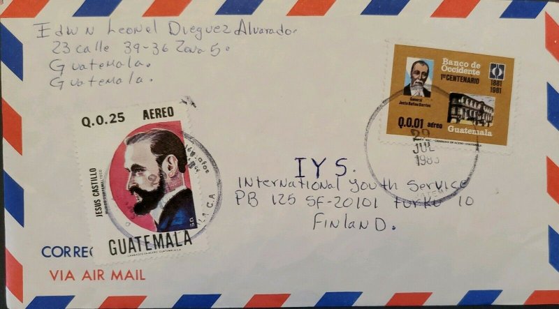 A) 1983, GUATEMALA, COVER SHIPPED TO FINLAND, AIRMAIL, BANK OF WEST FIRST CENTEN 