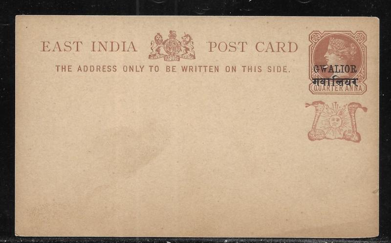 India - Gwalior Postal Stationery Postcard H&G 2a Mint