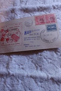 Cuba.1953.TABACO HABANO.HABILITADO PARA 3.CTS.FDC.