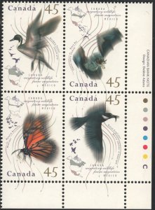 SC#1563-1566 45¢ Migratory Wildlife: Canada-Mexico Plate Block LR (1995) MNH