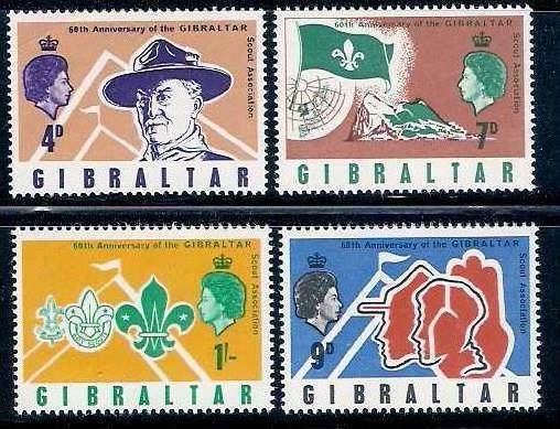 Gibraltar 1968 Scout, Lord Baden Powell, Map, Symbolic Tent, Badge 4V MNH # 1807