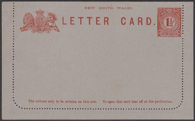 NEW SOUTH WALES 1½d lettercard unused.......................................Q451