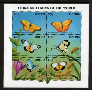 Liberia 1998 - Butterflies - Sheet of 6 Stamps - Scott #1315 - MNH